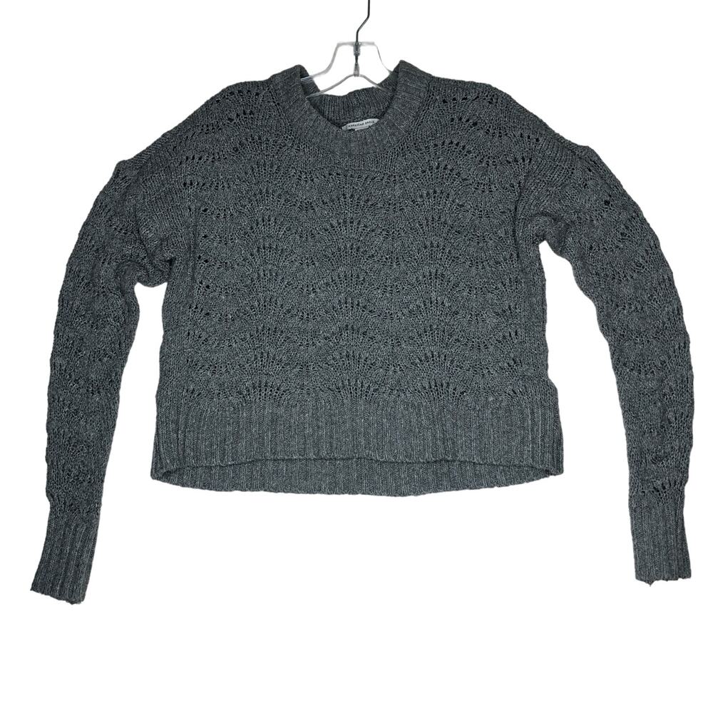 American Eagle Sweater Womens Size XS Open Knit Scallop Gray
